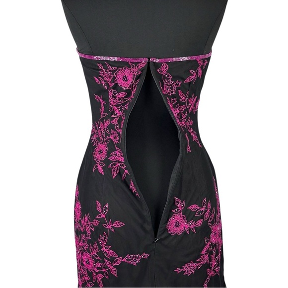 VINTAGE Y2K CACHE BEADED HOCO PROM STRAPLESS HOT PINK BLACK DRESS FORMAL GOWN - Picture 12 of 15